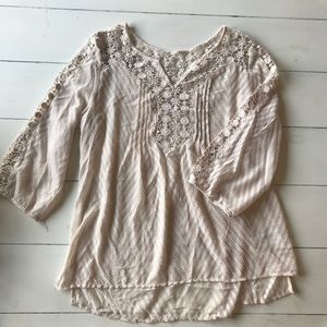 Cream peasant blouse with lace detail
